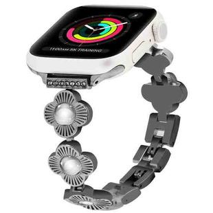 For Apple Watch Series 3 38mm Four Leaf Clover Quick-Release Metal Chain Watch Band(Black)