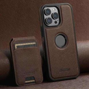 For iPhone 13 Pro Suteni M2 Cross-Grain MagSafe Vertical Card Back Phone Case(Brown)