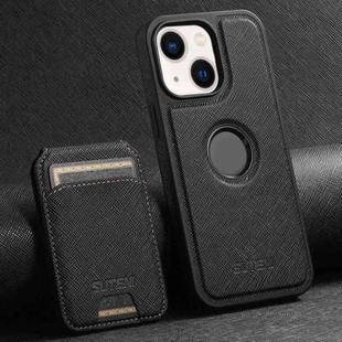 For iPhone 13 Suteni M2 Cross-Grain MagSafe Vertical Card Back Phone Case(Black)