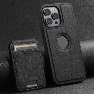 For iPhone 12 Pro Suteni M2 Cross-Grain MagSafe Vertical Card Back Phone Case(Black)