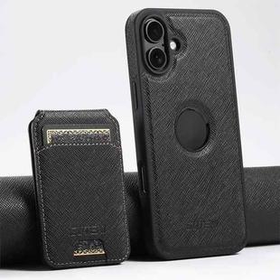 For iPhone 16 Suteni M2 Cross-Grain MagSafe Vertical Card Back Phone Case(Black)