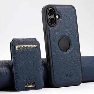 For iPhone 16 Suteni M2 Cross-Grain MagSafe Vertical Card Back Phone Case(Blue)