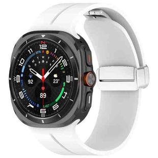 For Samsung Galaxy Watch 7 Ultra Groove Magnetic Folding Silver Buckle Silicone Watch Band(White)