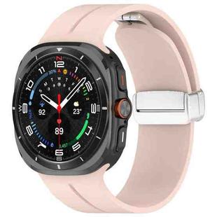 For Samsung Galaxy Watch 7 Ultra Groove Magnetic Folding Silver Buckle Silicone Watch Band(Pink)