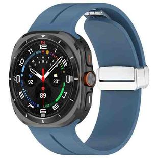 For Samsung Galaxy Watch 7 Ultra Groove Magnetic Folding Silver Buckle Silicone Watch Band(Premium Blue)