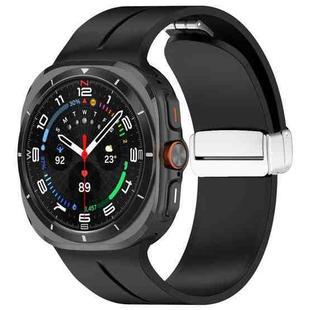 For Samsung Galaxy Watch 7 Ultra Groove Magnetic Folding Silver Buckle Silicone Watch Band(Black)
