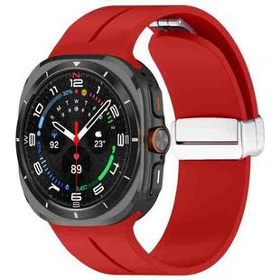 For Samsung Galaxy Watch 7 Ultra Groove Magnetic Folding Silver Buckle Silicone Watch Band(Red)