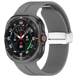 For Samsung Galaxy Watch 7 Ultra Groove Magnetic Folding Silver Buckle Silicone Watch Band(Dark Gray)