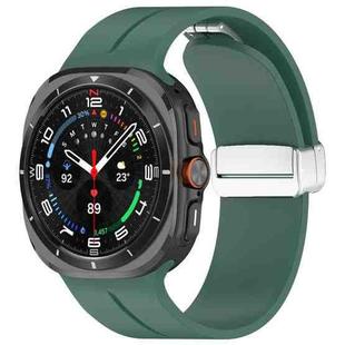 For Samsung Galaxy Watch 7 Ultra Groove Magnetic Folding Silver Buckle Silicone Watch Band(Green)