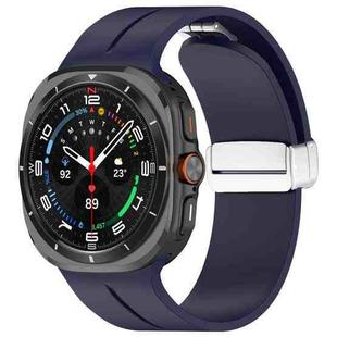 For Samsung Galaxy Watch 7 Ultra Groove Magnetic Folding Silver Buckle Silicone Watch Band(Dark Blue)