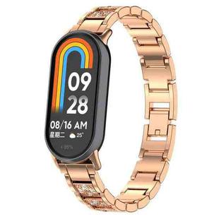 For Xiaomi Smart Band 9 / 9 NFC Diamond Three Beads Stainless Steel Metal Watch Band(Rose Gold)