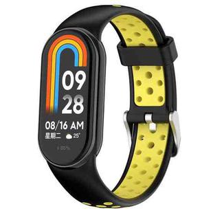 For Xiaomi Smart Band 9 / 9 NFC Holes Style Metal Connector Two Color Silicone Watch Band(Black Yellow)