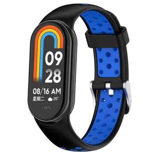 For Xiaomi Smart Band 9 / 9 NFC Holes Style Metal Connector Two Color Silicone Watch Band(Black Blue)