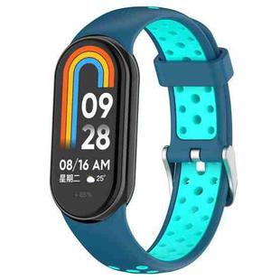 For Xiaomi Smart Band 9 / 9 NFC Holes Style Metal Connector Two Color Silicone Watch Band(Blue Teal)