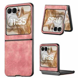 For Motorola Razr 50 Ultra Vintage Leather PC Back Cover Phone Case(Pink)