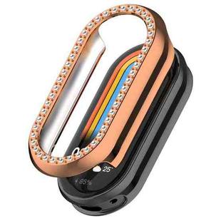 For Xiaomi Smart Band 9 NFC Diamond Half Coverage Hollow PC Watch Protective Case(Rose Gold)