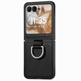 For Motorola Razr 50 Litchi Texture Leather Ring Fold Phone Case(Black)