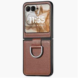 For Motorola Razr 50 Ultra Litchi Texture Leather Ring Fold Phone Case(Brown)