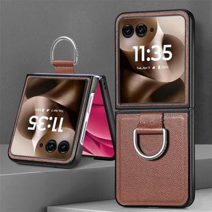 For Motorola Razr 60 Ultra Litchi Texture Leather Ring Fold Phone Case(Brown)