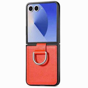 For Samsung Galaxy Z Flip7 5G Litchi Texture Leather Ring Phone Case(Orange)