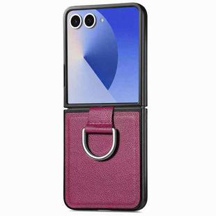 For Samsung Galaxy Z Flip7 5G Litchi Texture Leather Ring Phone Case(Purple)