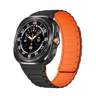 For Samsung Galaxy Watch Ultra 47mm Black Connector I-shaped Magnetic Silicone Watch Band(Black Orange)