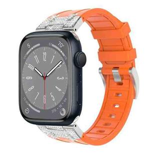 For Apple Watch Series 8 45mm Diamond Starry Sky Silicone Watch Band(Orange)