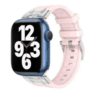 For Apple Watch Series 7 45mm Diamond Starry Sky Silicone Watch Band(Pink)