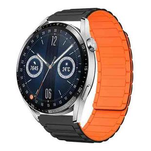 For Huawei Watch GT 3 46mm 22mm I-shaped Magnetic Silicone Watch Band(Black+Orange)