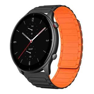 For Amazfit Watch GTR 2e 22mm I-shaped Magnetic Silicone Watch Band(Black+Orange)