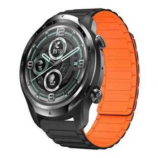 For Ticwatch Pro 3 Lite 22mm I-shaped Magnetic Silicone Watch Band(Black+Orange)