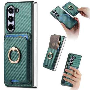 For Samsung Galaxy Z Fold6 Carbon Fiber Ring Card Bag Magsafe Phone Case(Green)