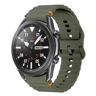 For Samsung Galaxy Watch3 41mm Wave Pattern Stitched Silicone Watch Band(Army Green)