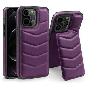 For iPhone 12 Pro Down Jacket Card Bag Holder MagSafe Phone Case(Purple)