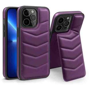 For iPhone 13 Pro Down Jacket Card Bag Holder MagSafe Phone Case(Purple)