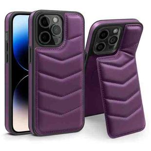 For iPhone 14 Pro Max Down Jacket Card Bag Holder MagSafe Phone Case(Purple)