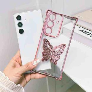 For Samsung Galaxy S23 FE 5G Electrpolated 3D Butterfly Holder TPU Phone Case(Pink)