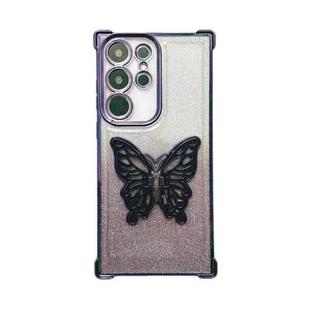 For Samsung Galaxy S24 Ultra 5G Electroplated Glitter 3D Butterfly Four-corner Shockproof TPU Phone Case(Gradient Purple)