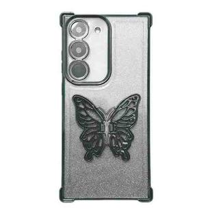 For Samsung Galaxy S22+ Electroplated Glitter 3D Butterfly Four-corner Shockproof TPU Phone Case(Gradient Black)