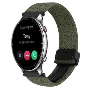 For Amazfit Watch GTR 2 22mm Magnetic Buckle Braided Watch Band(Olive Green)