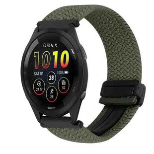 For Garmin Forerunner 265 Music 22mm Magnetic Buckle Braided Watch Band(Olive Green)