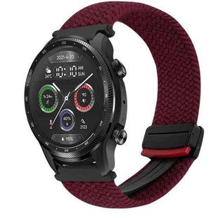 For Ticwatch Pro X 22mm Magnetic Buckle Braided Watch Band(Wine Red)