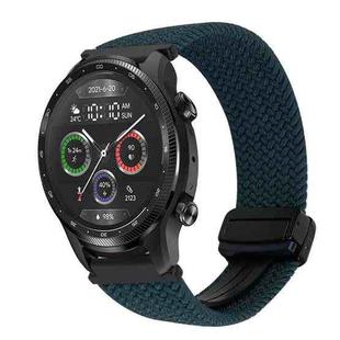 For Ticwatch Pro X 22mm Magnetic Buckle Braided Watch Band(Dark Green)