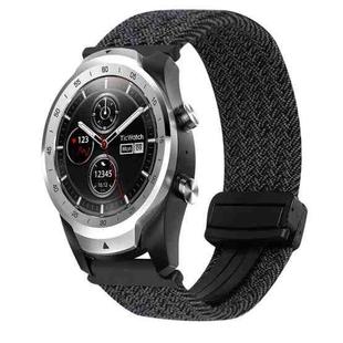 For Ticwatch Pro 2020 22mm Magnetic Buckle Braided Watch Band(Black Gray)