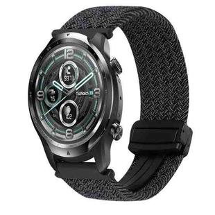 For Ticwatch Pro 2021 22mm Magnetic Buckle Braided Watch Band(Black Gray)