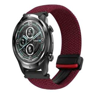 For Ticwatch Pro 22mm Magnetic Buckle Braided Watch Band(Black Sand Red)