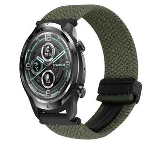 For Ticwatch Pro 22mm Magnetic Buckle Braided Watch Band(Olive Green)