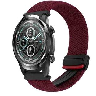 For Ticwatch Pro 22mm Magnetic Buckle Braided Watch Band(Wine Red)