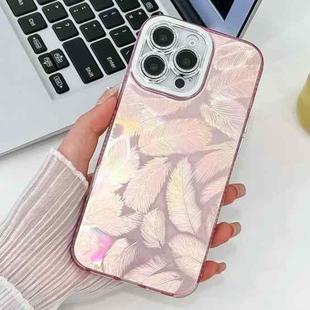 For iPhone 16 Pro Max Plating Glitter Texture TPU Phone Case with Lens Film(Pink Feathers)