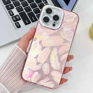 For iPhone 16 Pro Plating Glitter Texture TPU Phone Case with Lens Film(Pink Feathers)